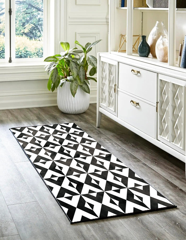 דגם משולשים שחור לבן PVC שטיח
