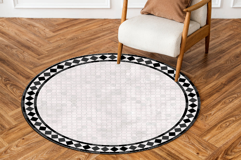 דגם מלכותי שחור לבן PVC שטיח עגול