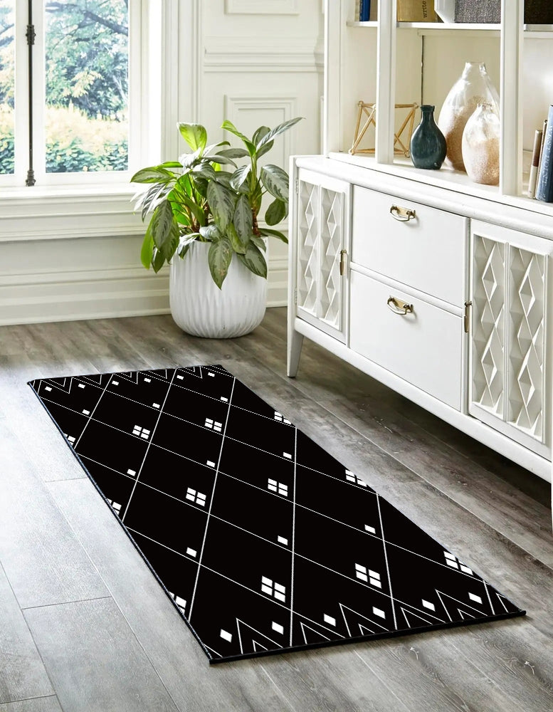 דגם מעוינים שחורים  PVC שטיח