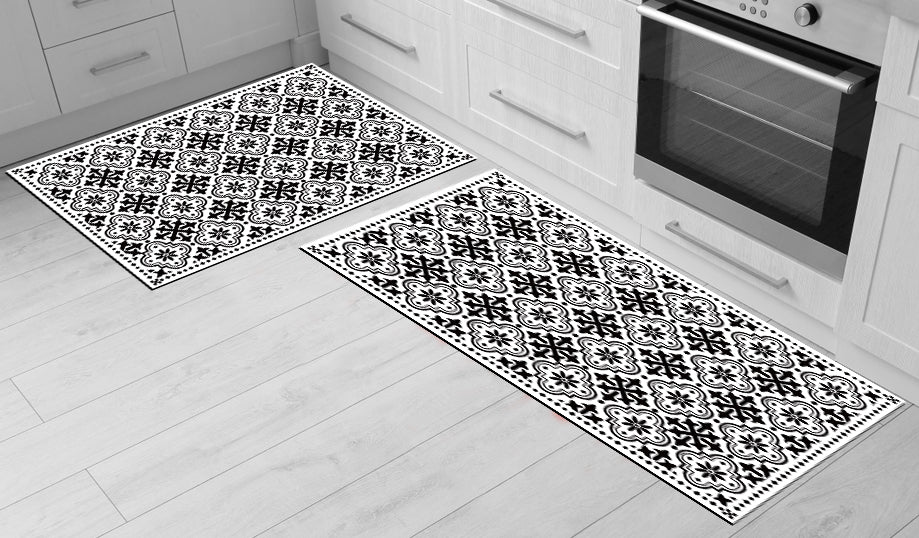 דגם שחור לבן גאומטרי PVC שטיח