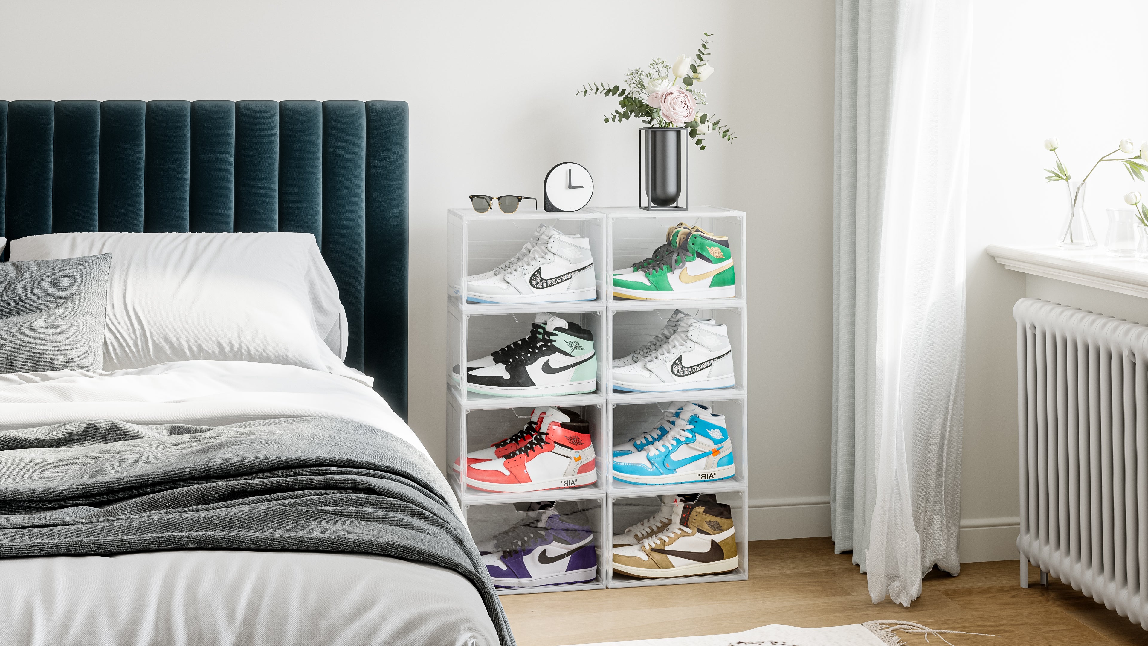 קופסאות אקריל שקופות לאחסון נעליים פתיחה צרה