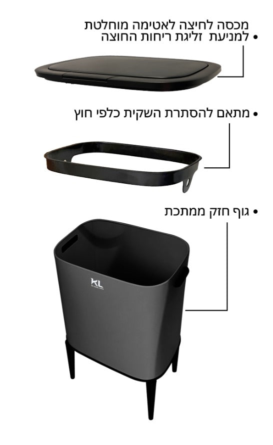 זוג פחים 33 ליטר + 5 ליטר + מברשת לאסלה שחור